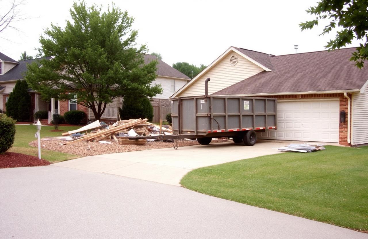 Roll-off dumpster from Over Yonder Dumpster Rentals in a Statesville driveway during a home remodel